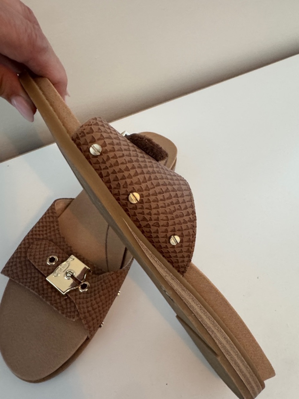 Dr. Scholl's Brown Slide Sandals with Gold Accent - Picture 3 of 3